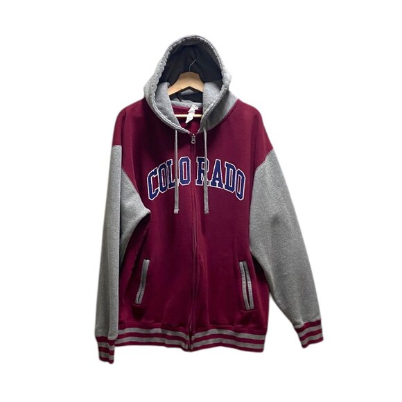 Colorado Logo Hooded Varsity Button Down Jacket Burgundy Size 2X Preppy Casual - Picture 2 of 15